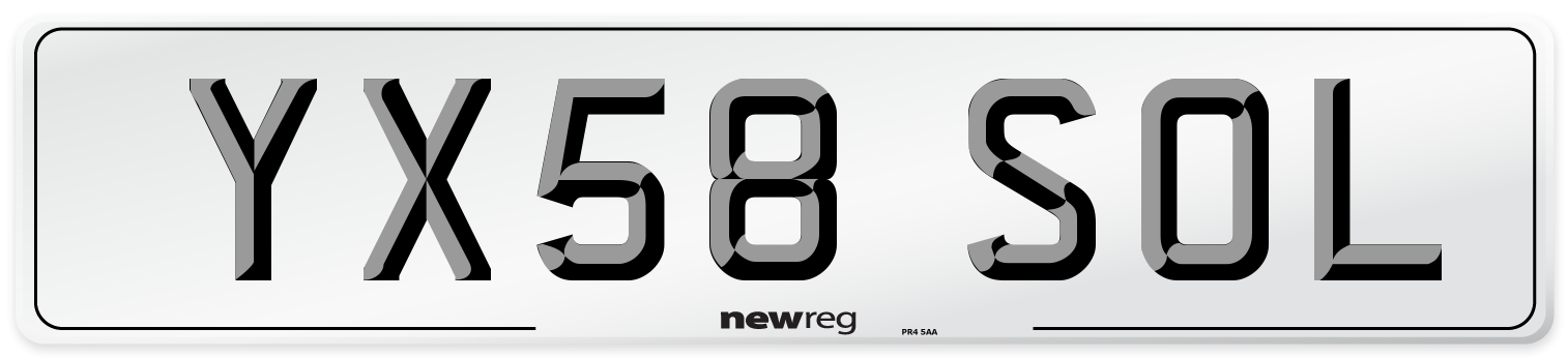 YX58 SOL Number Plate from New Reg